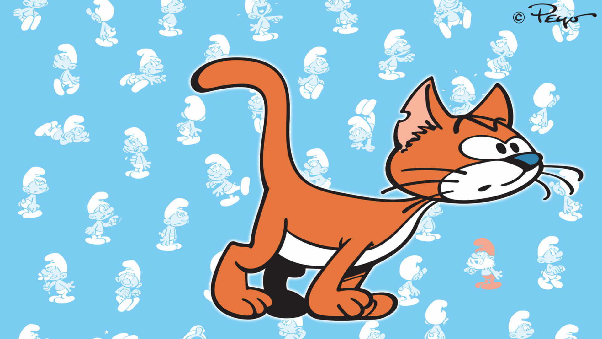 Un gatto che va pazzo per degli esserini blu...